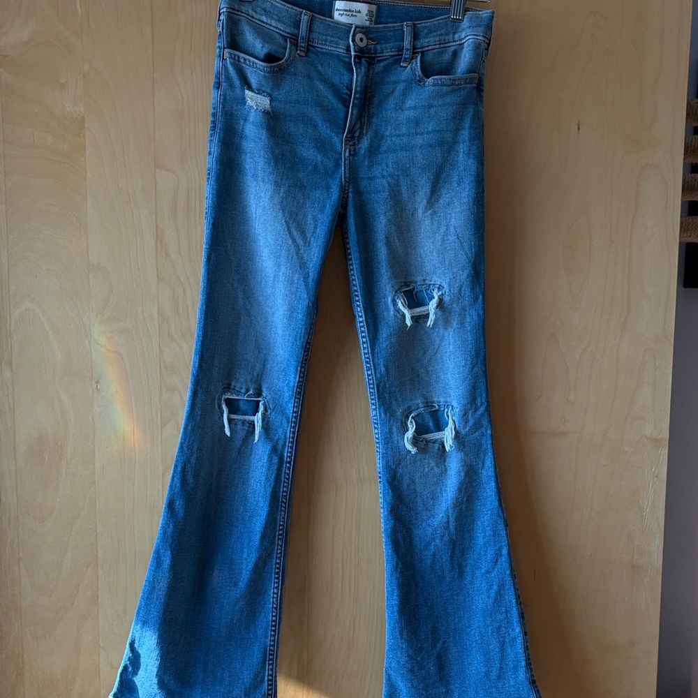 Abercrombie Kids Distressed Wide Leg Jeans - Blue